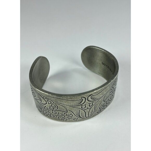 VTG Salisbury Pewter Cuff Bracelet Birth Flower May Lily of the Valley Engraving - Picture 7 of 11